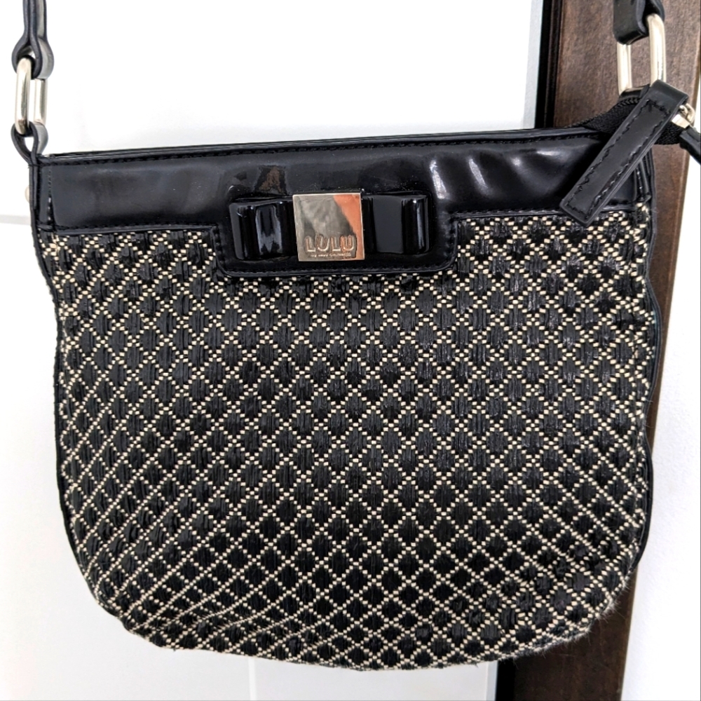Lulu Guinness Black & Cream Woven Crossbody Bag